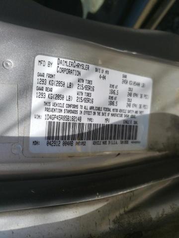 1D4GP45R85B182148 - 2005 DODGE CARAVAN SXT SILVER photo 10