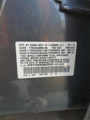 5FNYF4H56DB035545 - 2013 HONDA PILOT EXL GRAY photo 13