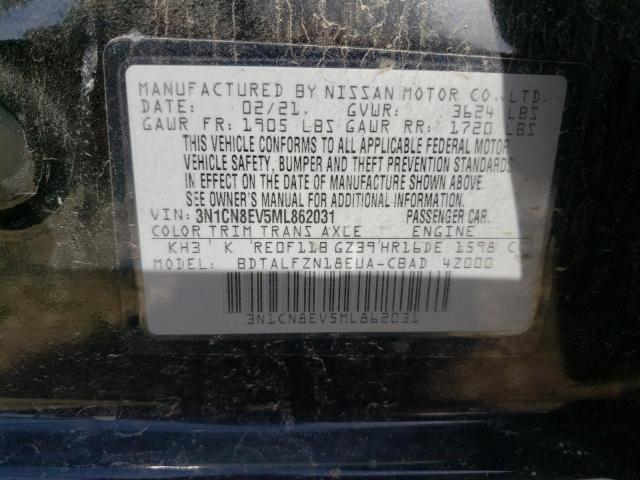 3N1CN8EV5ML862031 - 2021 NISSAN VERSA SV BLACK photo 12