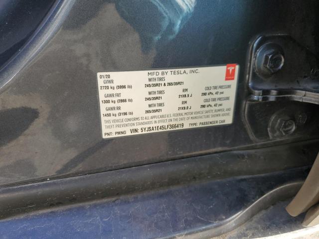 5YJSA1E45LF366419 - 2020 TESLA MODEL S ვერცხლისფერი ფოტო 13