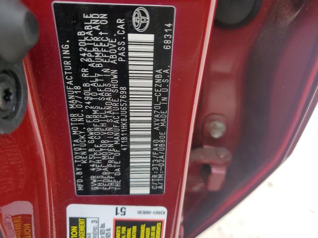 4T1B11HK8JU657698 - 2018 TOYOTA CAMRY L RED photo 13