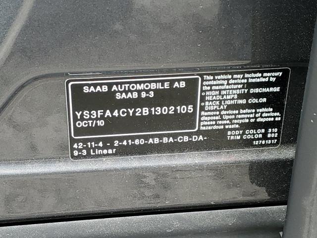 YS3FA4CY2B1302105 - 2011 SAAB 9-3 2.0T GRAY photo 12