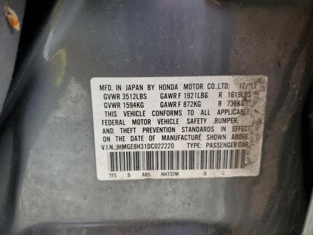 JHMGE8H31DC022220 - 2013 HONDA FIT GRAY photo 13