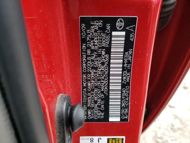 JTDKN3DU7A0079368 - 2010 TOYOTA PRIUS RED photo 12