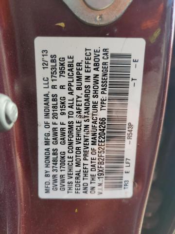 19XFB2F52EE204266 - 2014 HONDA CIVIC LX BURGUNDY photo 13