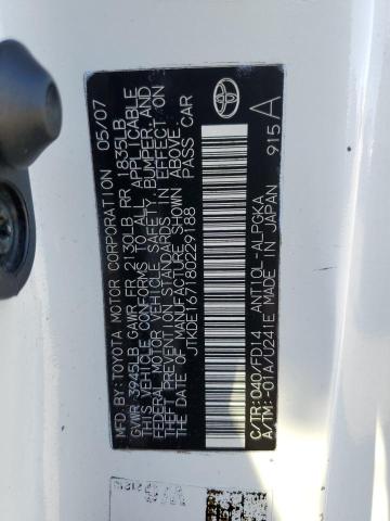 JTKDE167180229188 - 2008 TOYOTA SCION TC 白色 照片 12