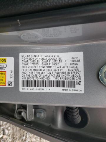 2HGFE2F54NH530308 - 2022 HONDA CIVIC SPORT 银色 照片 10