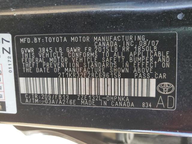 2T1KR32E28C696158 - 2008 TOYOTA COROLLA MA XR BLACK photo 12