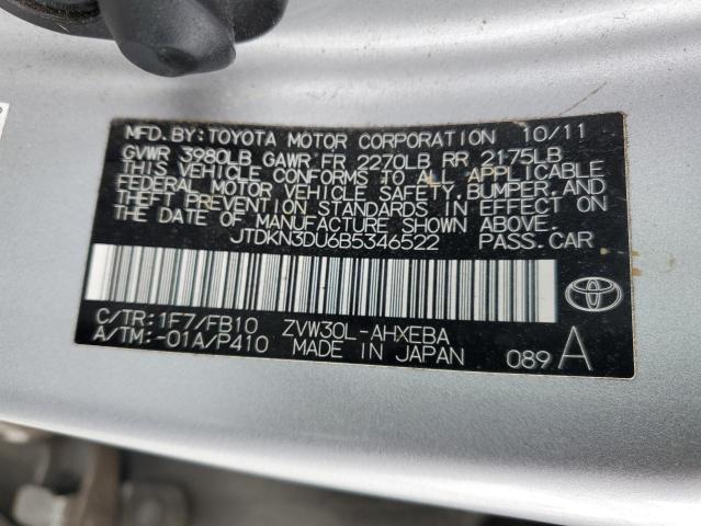 JTDKN3DU6B5346522 - 2011 TOYOTA PRIUS SILVER photo 12