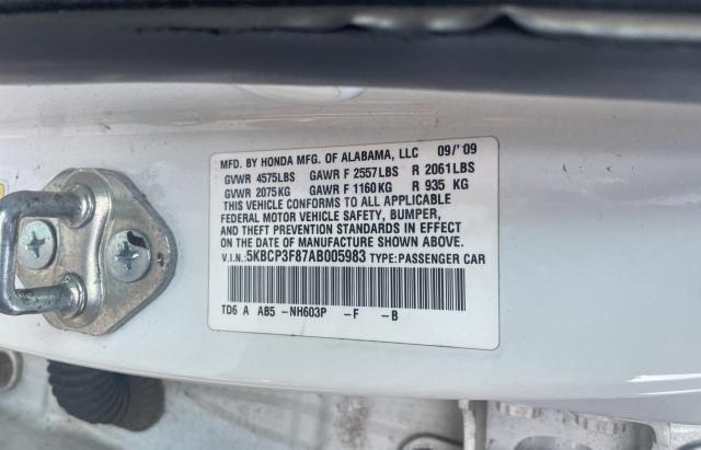 5KBCP3F87AB005983 - 2010 HONDA ACCORD EXL WHITE photo 10