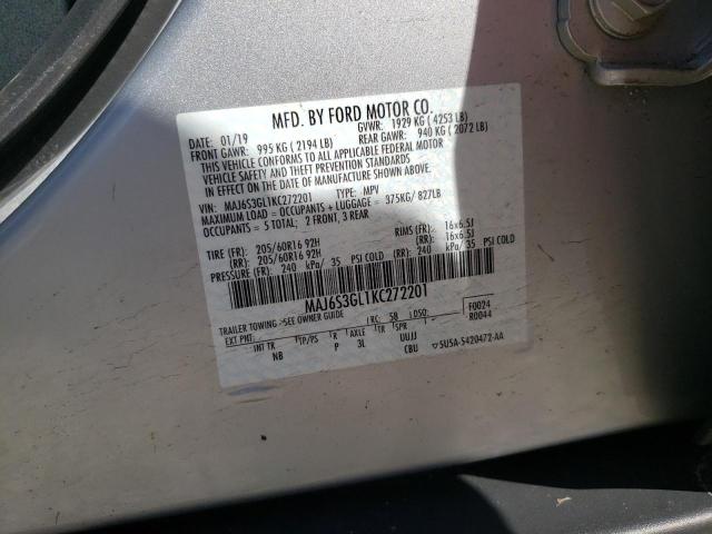 MAJ6S3GL1KC272201 - 2019 FORD ECOSPORT SE Srebrny zdjęcie 12