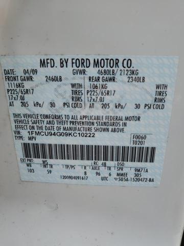 1FMCU94G09KC10222 - 2009 FORD ESCAPE LIMITED WHITE photo 13