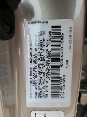 4T1BE32K03U742952 - 2003 TOYOTA CAMRY LE TAN photo 12