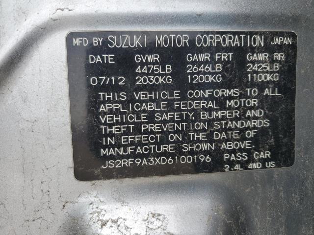 JS2RF9A3XD6100196 - 2013 SUZUKI KIZASHI SE SILVER photo 12