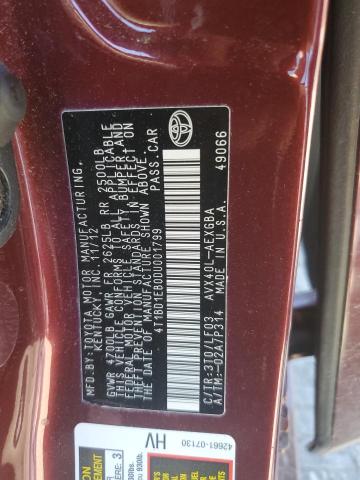 4T1BD1EB0DU001799 - 2013 TOYOTA AVALON HYBRID BURGUNDY photo 12