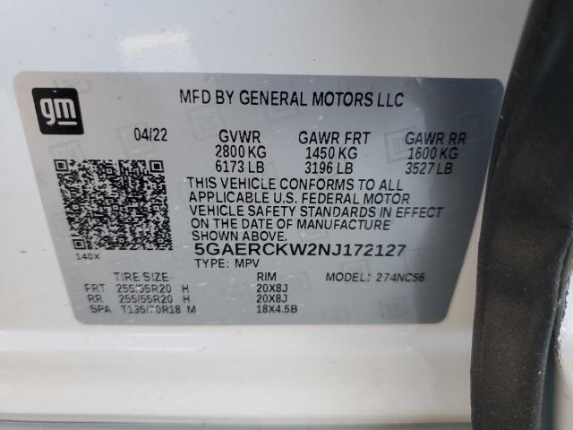 5GAERCKW2NJ172127 - 2022 BUICK ENCLAVE PREMIUM WHITE photo 13