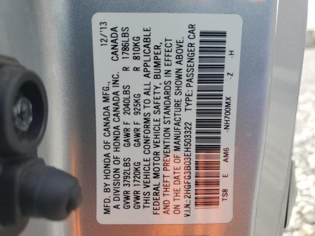 2HGFG3B03EH503322 - 2014 HONDA CIVIC EXL ვერცხლისფერი ფოტო 12