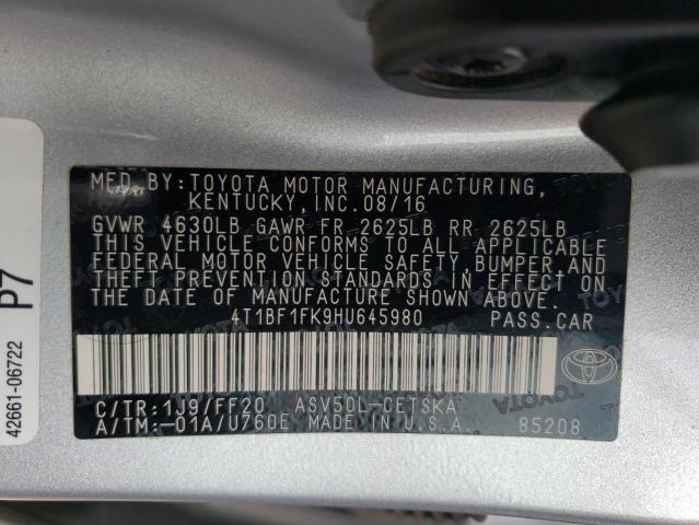 4T1BF1FK9HU645980 - 2017 TOYOTA CAMRY LE SILVER photo 12