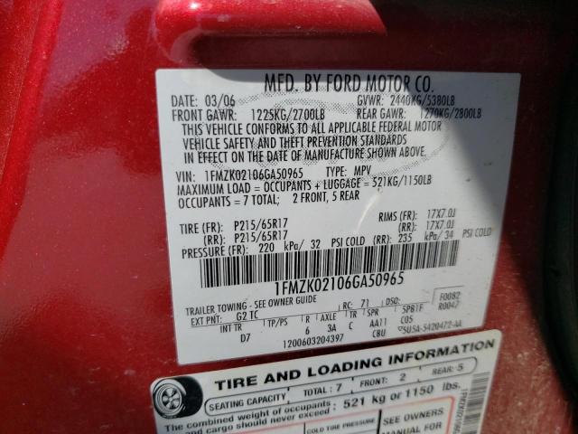 1FMZK02106GA50965 - 2006 FORD FREESTYLE SEL RED photo 13