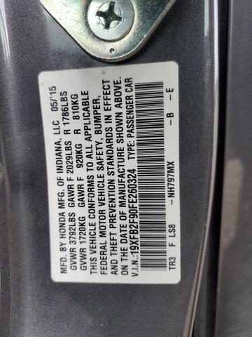 19XFB2F90FE260324 - 2015 HONDA CIVIC EXL GRAY photo 12