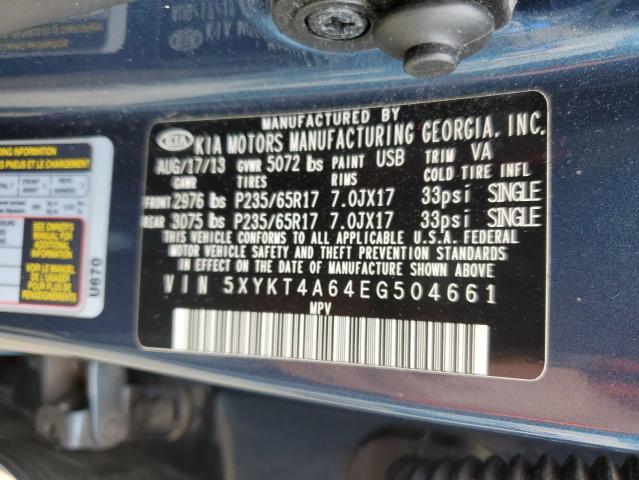 5XYKT4A64EG504661 - 2014 KIA SORENTO LX BLUE photo 13