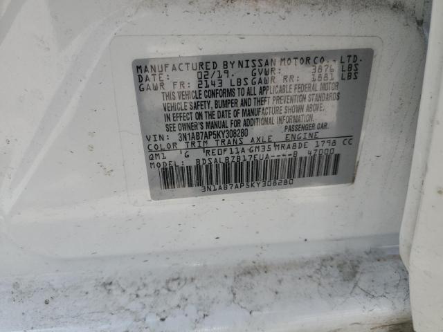 3N1AB7AP5KY308280 - 2019 NISSAN SENTRA S WHITE photo 13