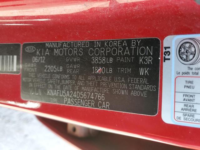 KNAFU5A24D5674766 - 2013 KIA FORTE EX RED photo 13