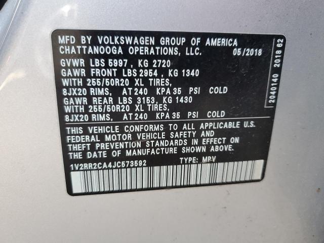 1V2RR2CA4JC573592 - 2018 VOLKSWAGEN ATLAS SEL Gümüş foto 13