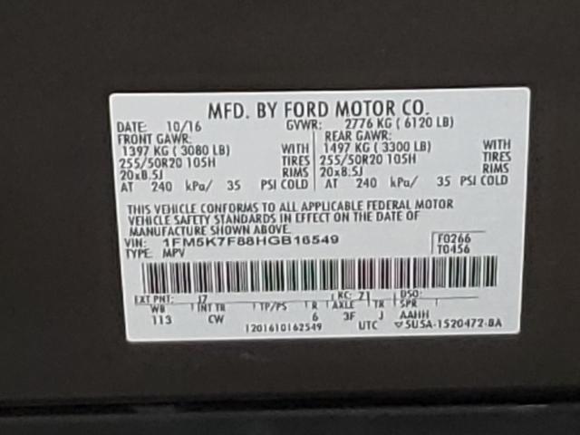 1FM5K7F88HGB16549 - 2017 FORD EXPLORER LIMITED GRAY photo 14