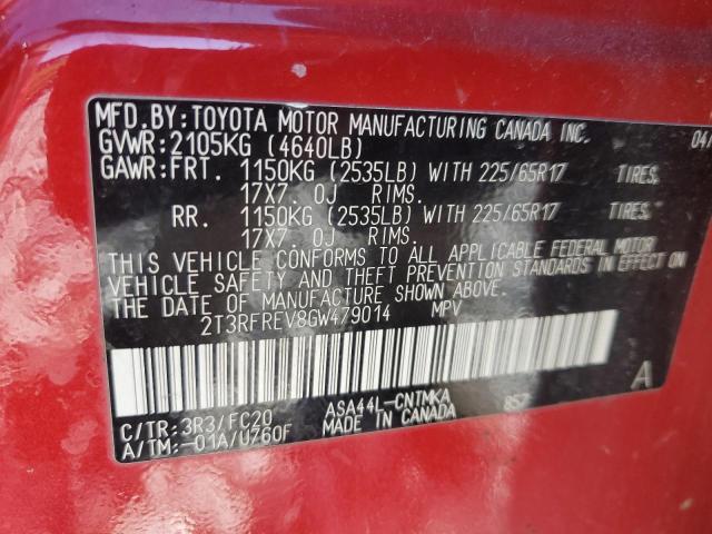 2T3RFREV8GW479014 - 2016 TOYOTA RAV4 XLE RED photo 13