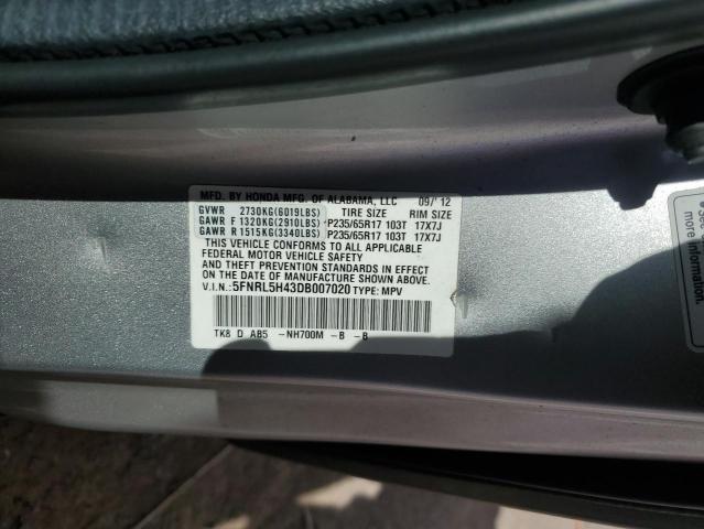 5FNRL5H43DB007020 - 2013 HONDA ODYSSEY EX SILVER photo 13