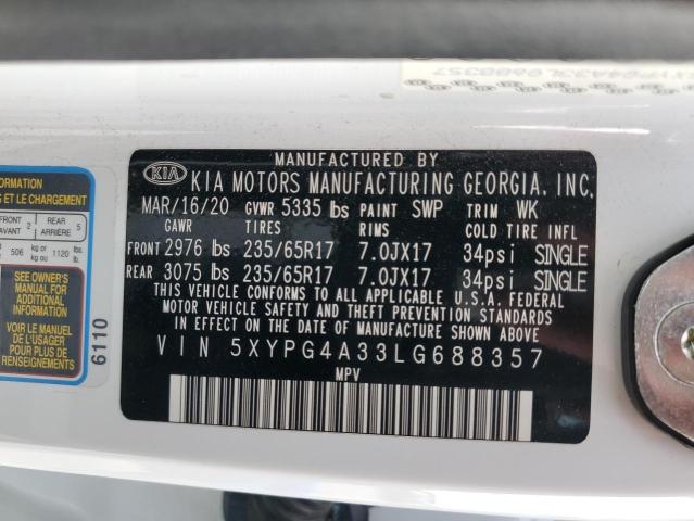 5XYPG4A33LG688357 - 2020 KIA SORENTO L WHITE photo 13