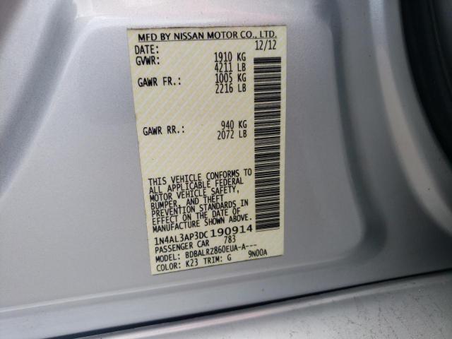 1N4AL3AP3DC190914 - 2013 NISSAN ALTIMA 2.5 SILVER photo 12