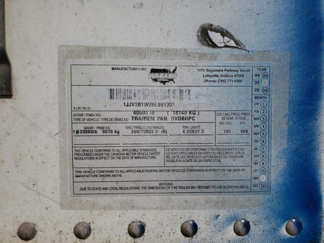 1JJV281W26L991301 - 2006 WABASH DRY VAN TRAILER WHITE photo 10
