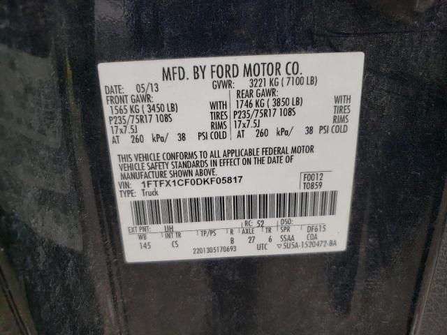 1FTFX1CF0DKF05817 - 2013 FORD F150 SUPER CAB BLACK photo 12