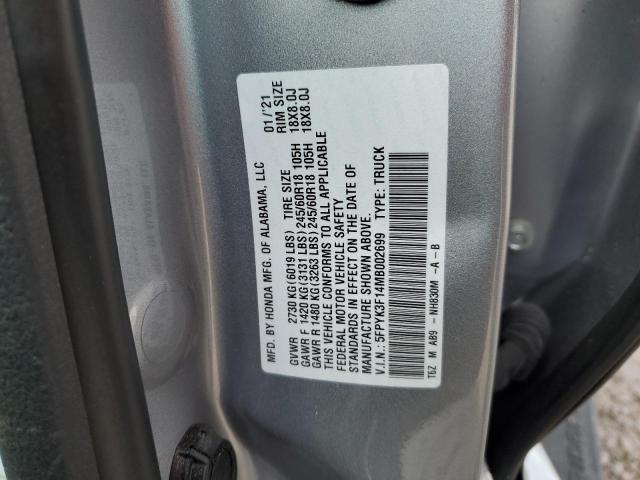 5FPYK3F14MB002699 - 2021 HONDA RIDGELINE SPORT SILVER photo 12