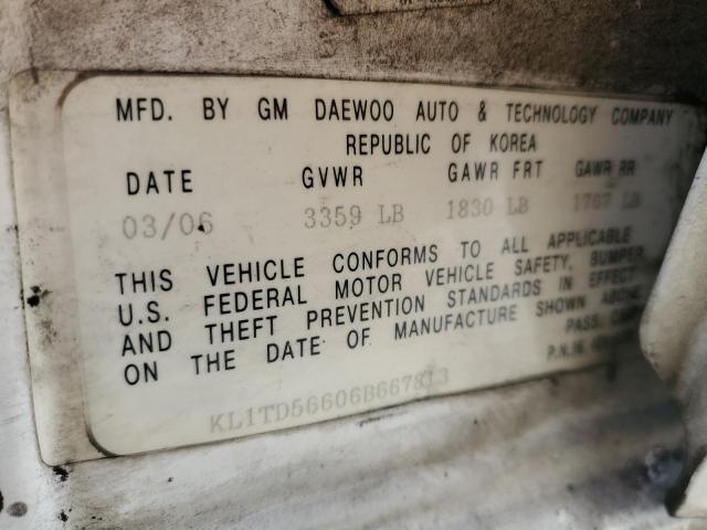 KL1TD56606B667813 - 2006 CHEVROLET AVEO BASE Ağ foto 12