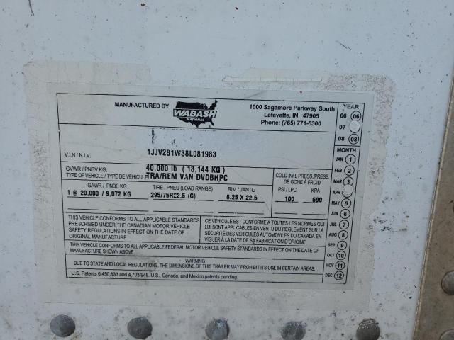 1JJV281W38L081983 - 2008 WABASH TRAILER WHITE photo 8