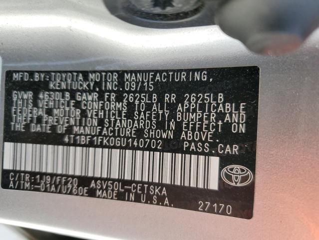 4T1BF1FK0GU140702 - 2016 TOYOTA CAMRY LE SILVER photo 13