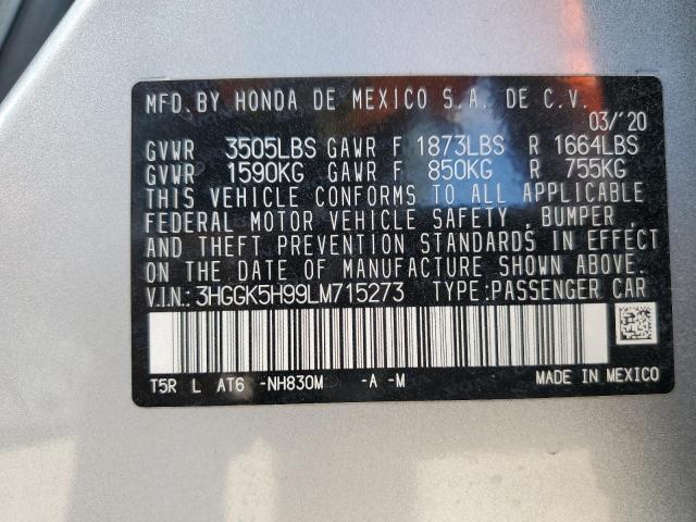 3HGGK5H99LM715273 - 2020 HONDA FIT EXL SILVER photo 13