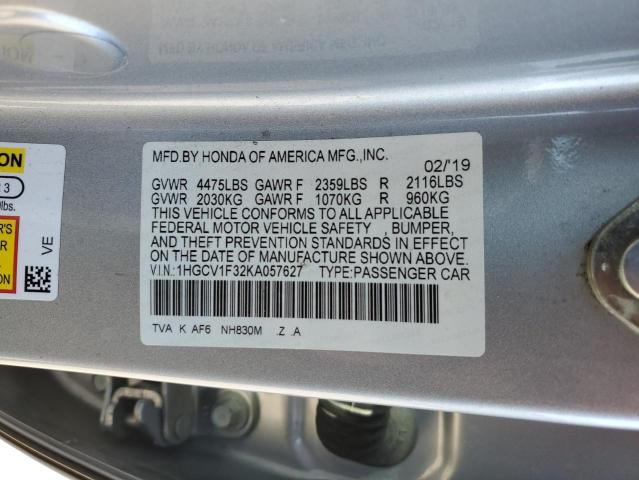 1HGCV1F32KA057627 - 2019 HONDA ACCORD SPORT SILVER photo 13