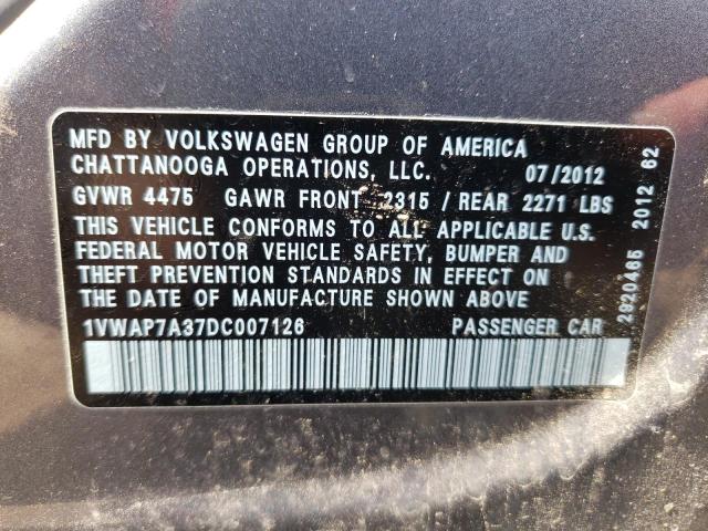 1VWAP7A37DC007126 - 2013 VOLKSWAGEN PASSAT S GRAY photo 12