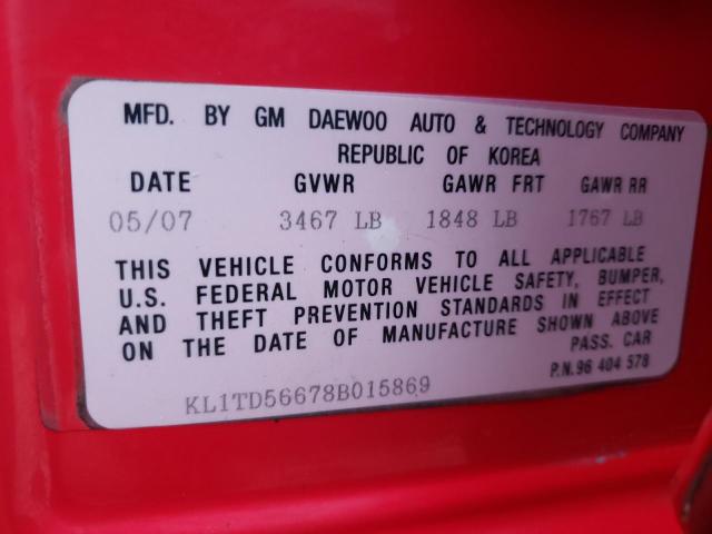 KL1TD56678B015869 - 2008 CHEVROLET AVEO BASE RED photo 12