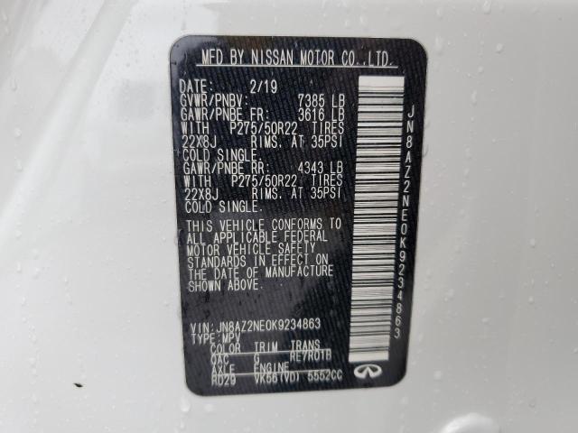 JN8AZ2NE0K9234863 - 2019 INFINITI QX80 LUXE WHITE photo 13