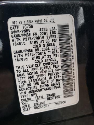 JN8AS5MT4AW502545 - 2010 NISSAN ROGUE S BLACK photo 12