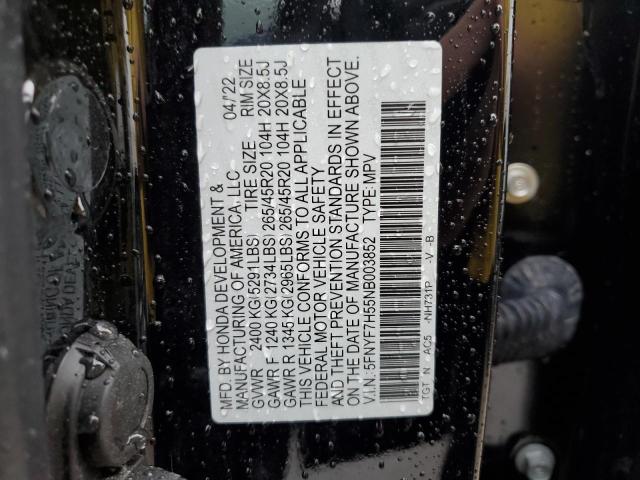 5FNYF7H55NB003852 - 2022 HONDA PASSPORT EXL BLACK photo 13