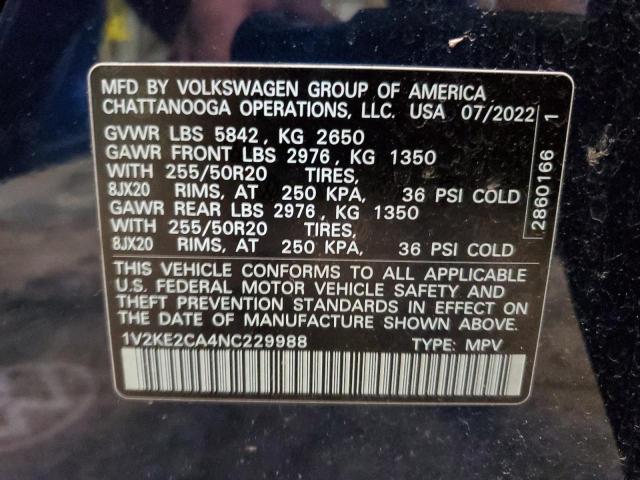 1V2KE2CA4NC229988 - 2022 VOLKSWAGEN ATLAS CROS SE Синий фото 14