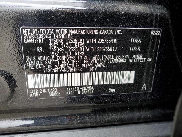 2T3C1RFV4NC184963 - 2022 TOYOTA RAV4 XLE PREMIUM BLACK photo 12