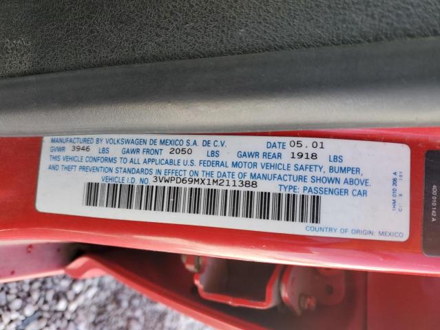 3VWPD69MX1M211388 - 2001 VOLKSWAGEN JETTA WOLFSBURG 红色 照片 13