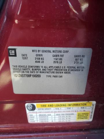 1G1ZK57708F190269 - 2008 CHEVROLET MALIBU LTZ წითელი ფოტო 12